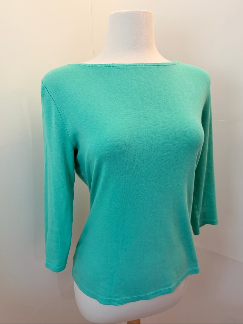 Talbots Aqua Mint Green Pima Cotton Boatneck Tee 3/4 Sleeve M